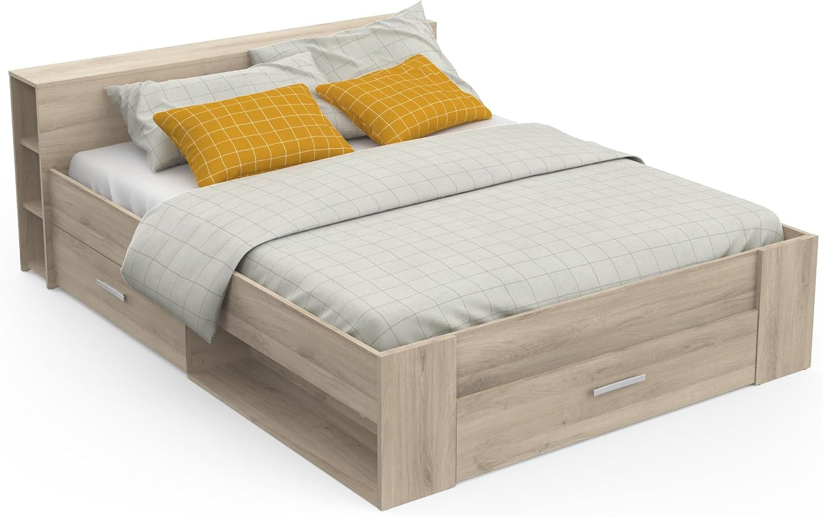 Letto contenitore Demeyere, 3 cassetti, 169,1 × 226,9 × 74,3 cm, misura 160 × 200, Rovere, con contenitore, per camera da letto