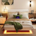 Struttura letto ARFARLY, matrimoniale, metallo, Bianco, con illuminazione LED, con porta USB, imbottita, per camera da letto