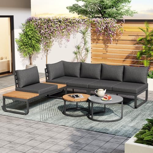 Set da pranzo da giardino Merax, 5 posti, 123,5 × 58 × 66 cm, 116 × 58 × 66 cm, legno, vetro, regolabile, per giardino e terrazzo