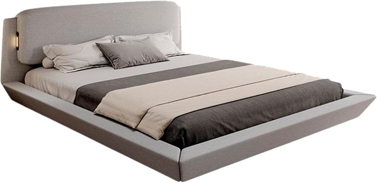 Letto MB Muebles Bonitos, matrimoniale, 180 × 200cm, legno, lino, Grigio, con rete a doghe, con illuminazione LED, con porta USB