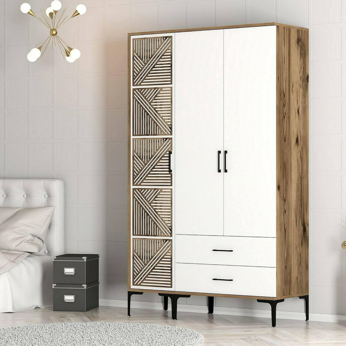 Armadio guardaroba Dmora, 3 ante, Noce, per camera da letto, 120x48h201 cm
