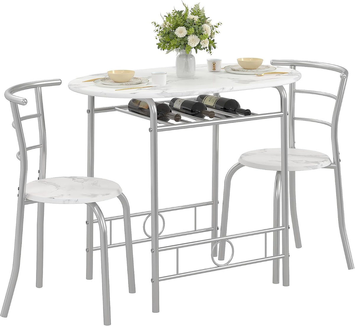 Set da pranzo VECELO, set di 3 pezzi, metallo, Bianco, per sala da pranzo e cucina