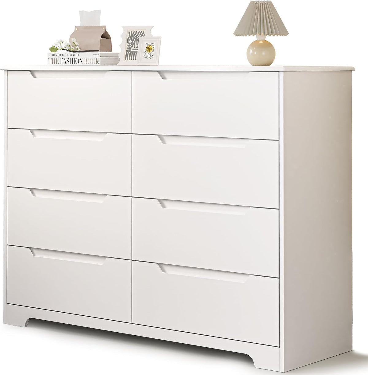 Cassettiera Gizoon, 8 cassetti, larghezza 47 pollici, Bianco, per camera da letto