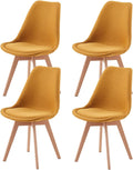 Sedia EGGREE, 4 sedie, legno, lino, Giallo, imbottita, per sala da pranzo e cucina