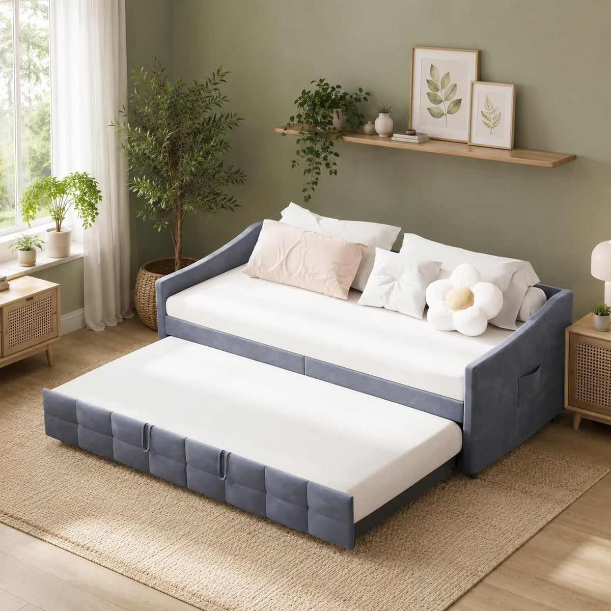 Letto BRILVERDE, 180 × 200 cm, velluto, con rete a doghe, imbottito, per camera da letto