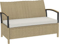 Panca contenitore Outsunny 125L, acciaio, rattan, con cuscino, con braccioli, per giardino e terrazzo