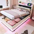 Letto contenitore Oslghy, singolo, 90 × 200 cm, lino, Beige, regolabile, pieghevole, con rete a doghe, con illuminazione LED, con porta USB