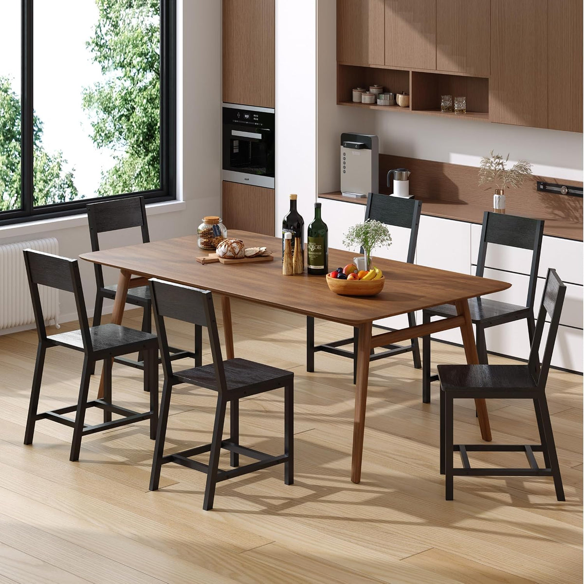 Sedia YOUDENOVA, legno, metallo, Nero, per sala da pranzo e cucina, Sedie Da Pranzo Set di 6, Comode Sedie Da Cucina Con Schienale