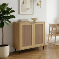Credenza en.casa, 83 × 80 × 40 cm, rattan, Rovere, per soggiorno e sala da pranzo