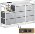 Cassettiera ODK, tessuto, Grigio, regolabile, per camera da letto, 2 USB e 2 Presa