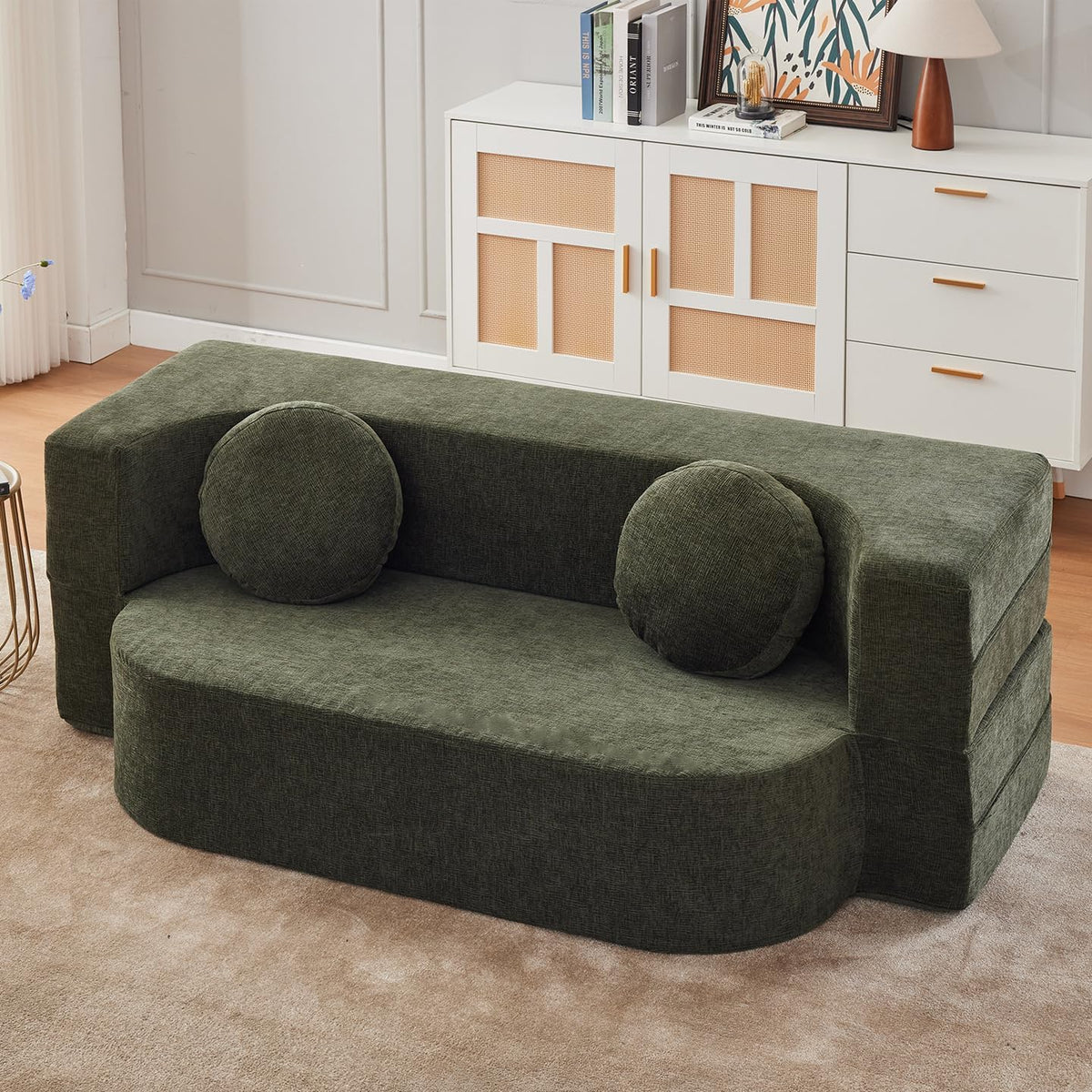 Divano letto Moubhjd, 180 × 90 × 60cm, velluto, tessuto, pieghevole, con braccioli, imbottito, per soggiorno