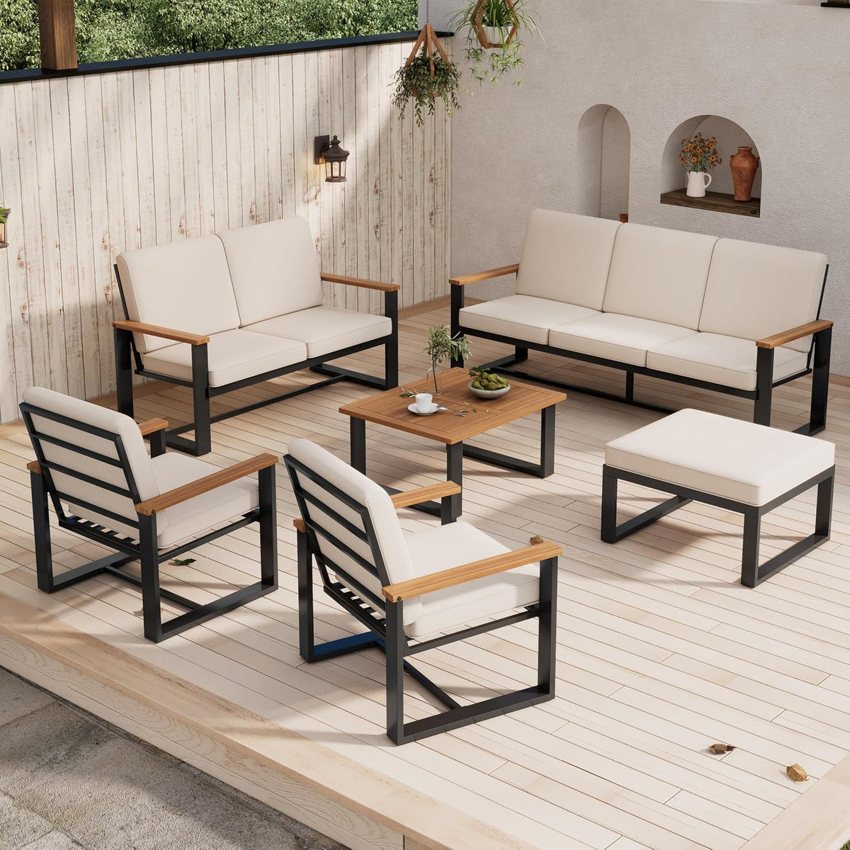 Set da pranzo da giardino, 3 posti, 2 posti, 2 divani, legno, acciaio, per giardino e terrazzo