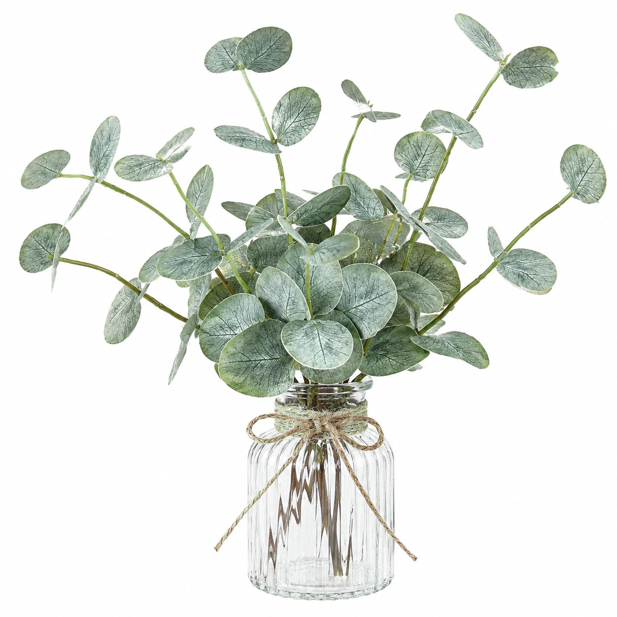 Eucalipto Artificiale con Vaso in Vetro Decorativo Verde