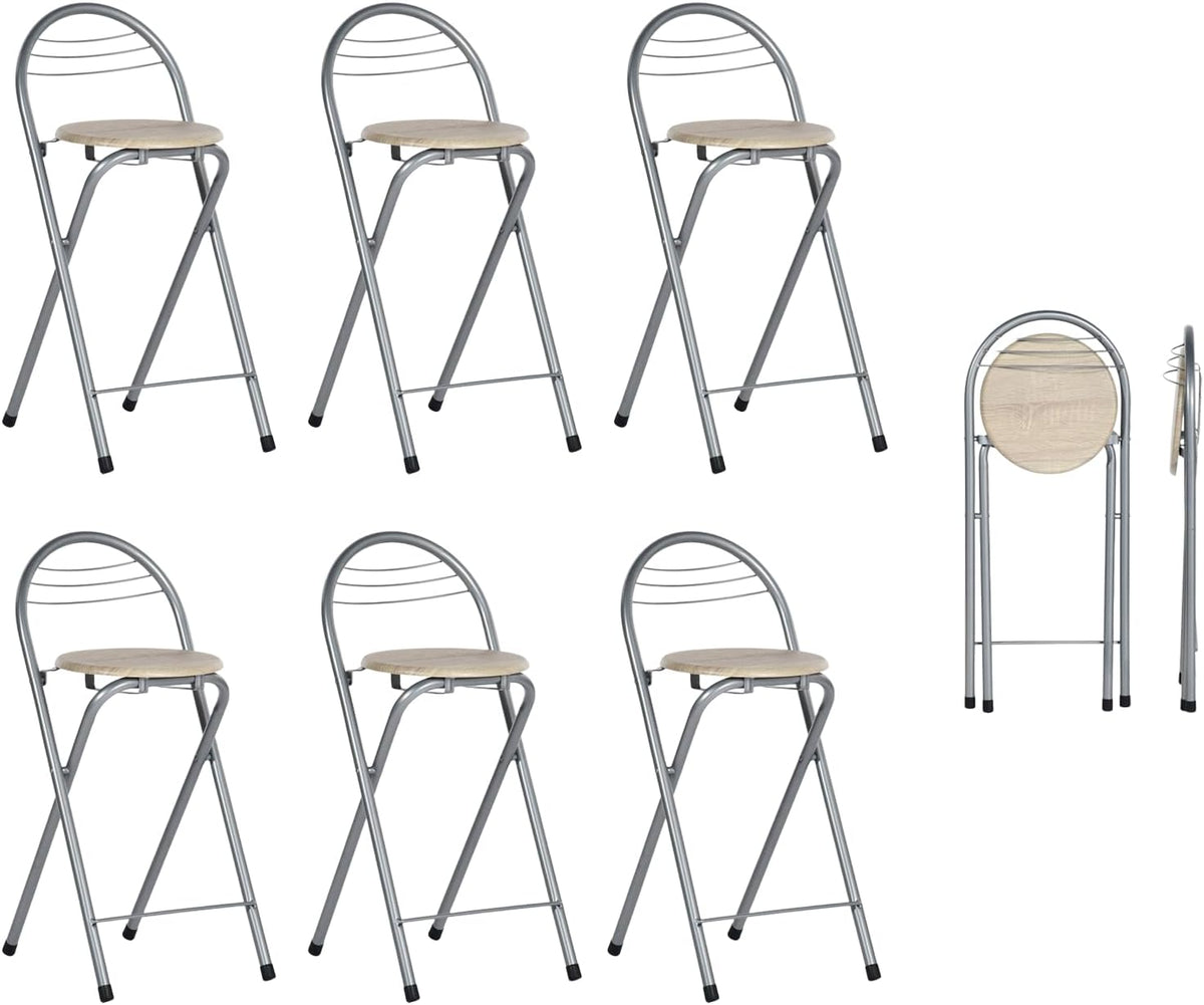 Sgabello ZZINOKE, 41 × 36 × 79 cm, legno, Argento, pieghevole, con poggiapiedi, per sala da pranzo e cucina