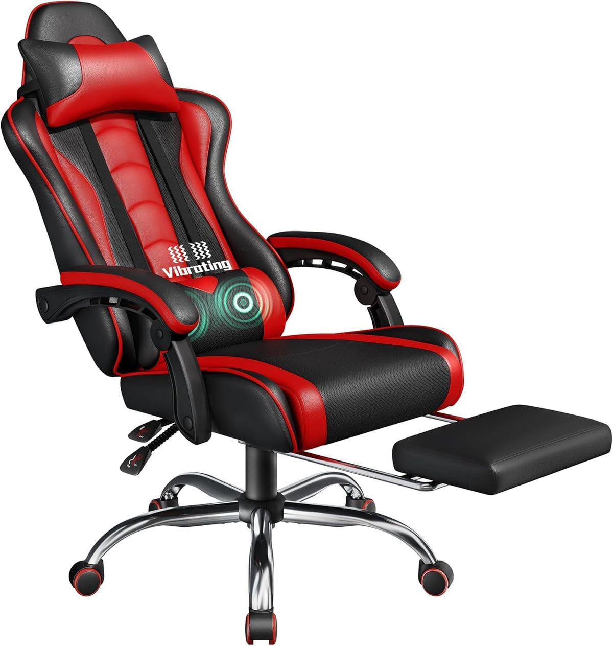 Sedia gaming Yaheetech, metallo, Rosso, reclinabile, regolabile, con ruote, con poggiapiedi, imbottita, per ufficio