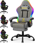 Sedia gaming bigzzia, acciaio, memory foam, Grigio, girevole a 360°, regolabile, con poggiapiedi, con poggiatesta, per ufficio