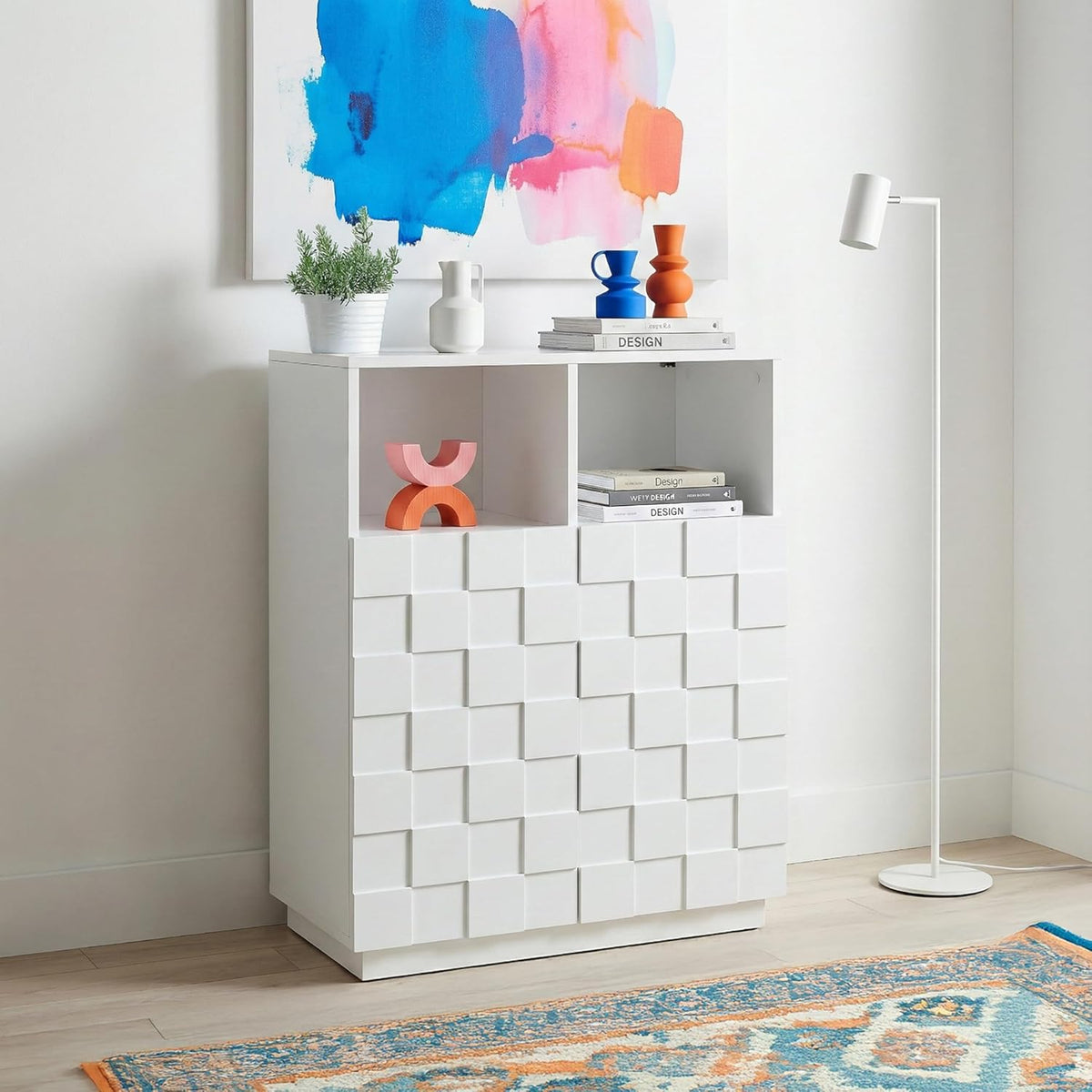 Cassettiera en.casa, 2 ante, 2 ripiani, 86 × 64 × 36 cm, Bianco, per soggiorno e sala da pranzo