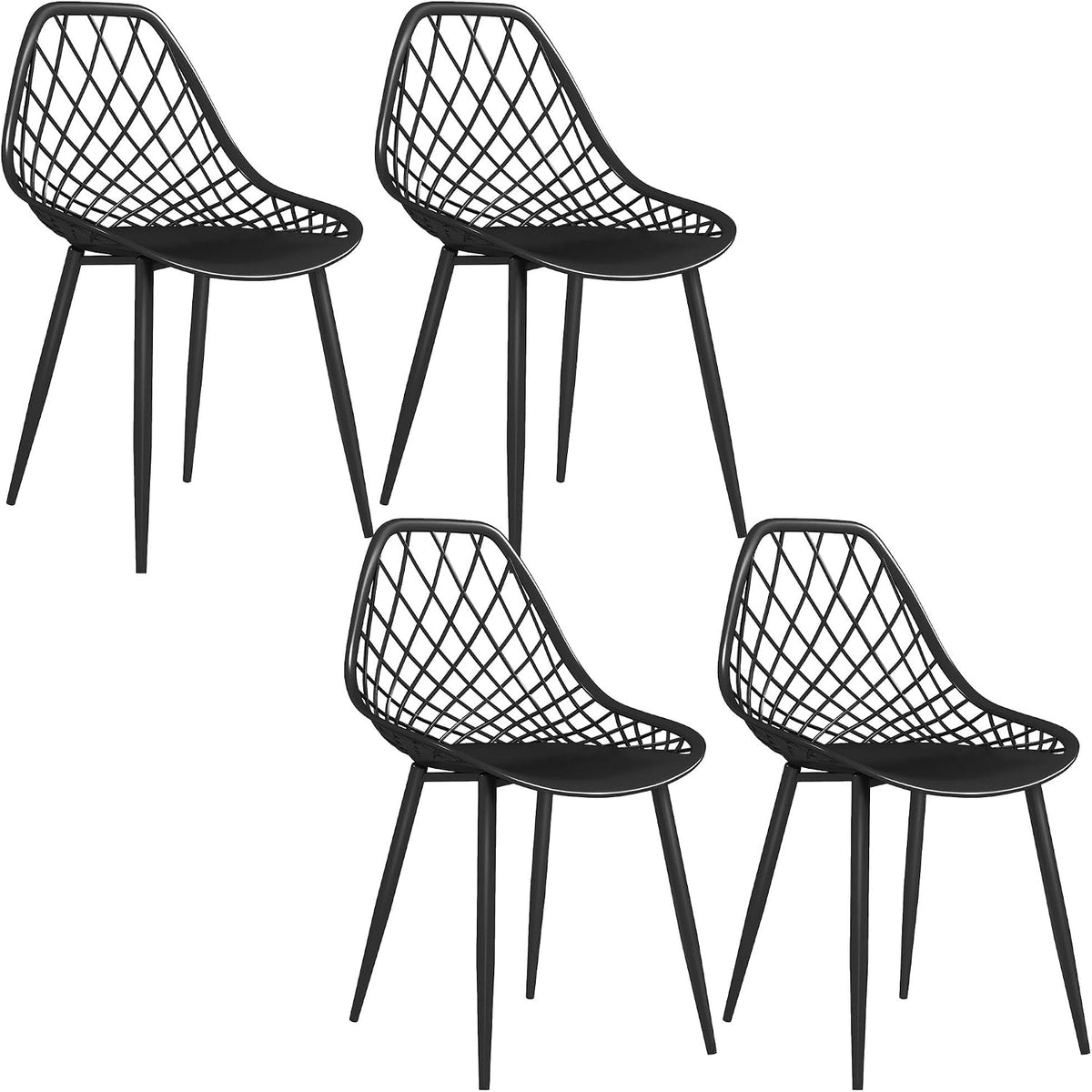 Sedia HOMCOM, 4 sedie, acciaio, plastica, Nero, per sala da pranzo e cucina