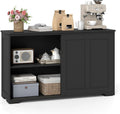 Credenza GIANTEX, 3 ripiani, 106,5 × 33 × 60 cm, legno, Nero, regolabile, con ante scorrevoli, per soggiorno e sala da pranzo