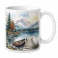 Tazza in Ceramica con Paesaggio Montano e Barca, Multicolore