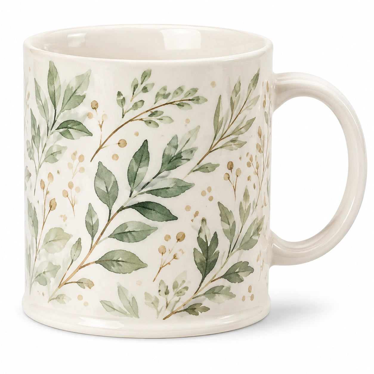 Tazza in Ceramica con Motivo Foglie Verdi