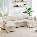 Divano letto Huayz, 4 posti, 270 × 130 × 86 cm, lino, tessuto, per soggiorno, mobili imbottiti, divano letto con funzione di sonno