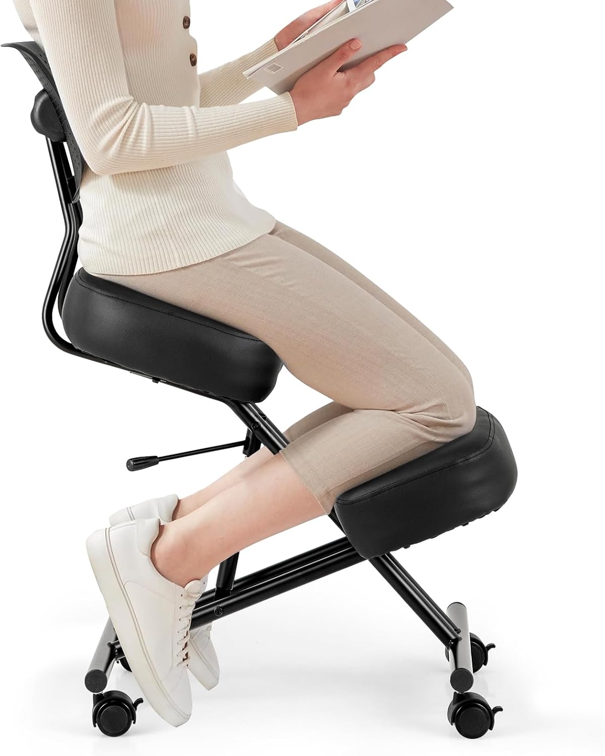 Sedia COSTWAY, metallo, similpelle, regolabile, per ufficio, Sedia Ergonomica Posturale con Schienale, 4 Ruote Bloccabili