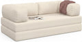 Divano IDMarket, 3 posti, 180 × 90 × 68 cm, 180 × 180 × 19 cm, velluto, Beige, trasformabile, con braccioli, imbottito, per soggiorno