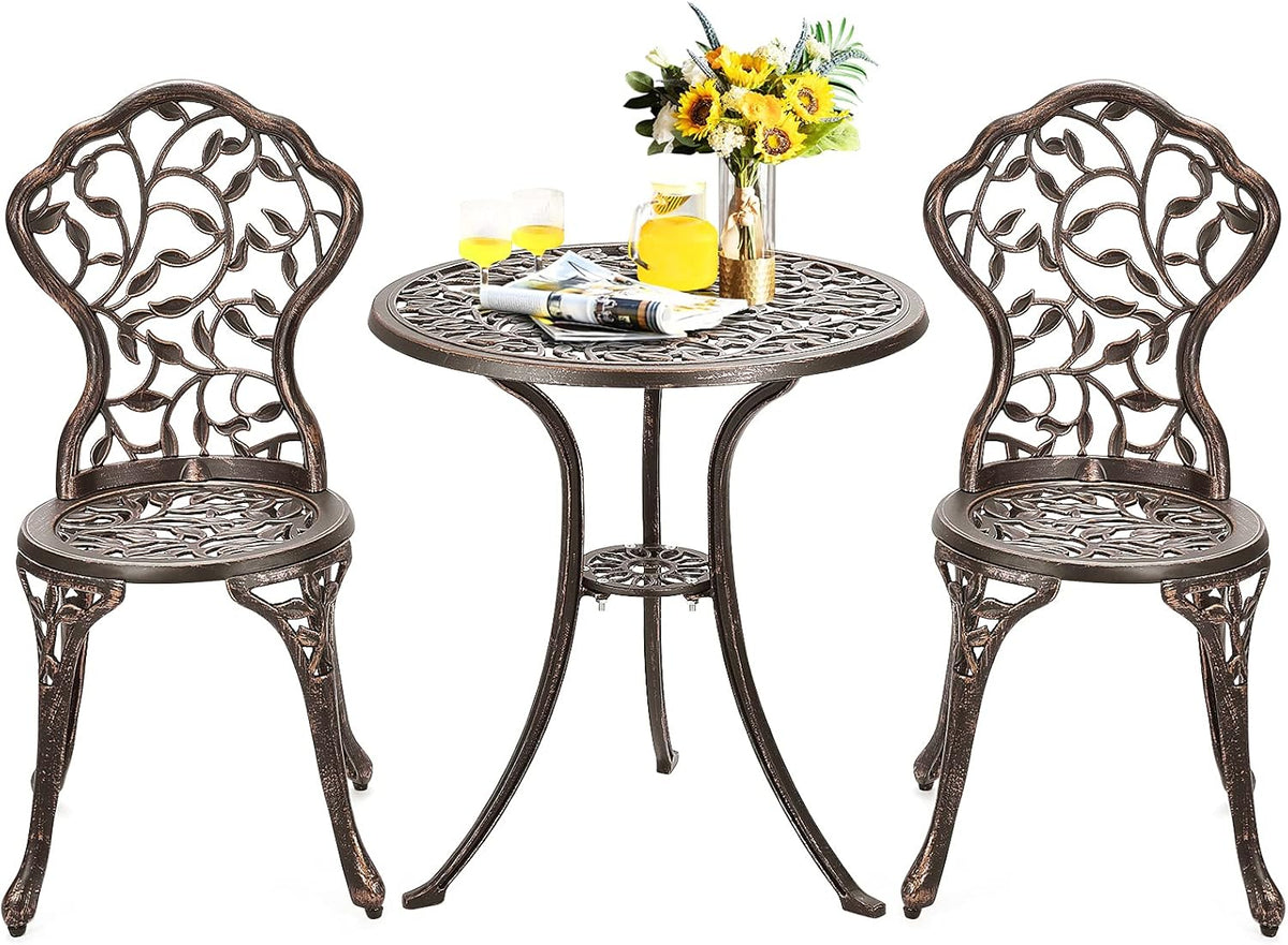 Set bistrò LIFEZEAL, 3 pezzi, 60,5 × 60,5 × 65cm, 40 × 47,5 × 86cm, alluminio, regolabile, per giardino e terrazzo