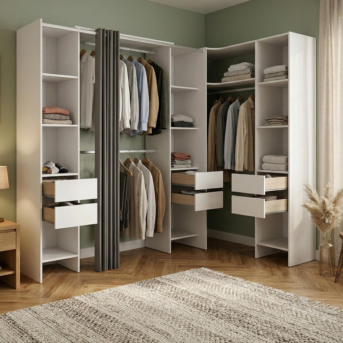 Armadio guardaroba Dmora, legno, Bianco, per camera da letto, 234x141 h205 cm