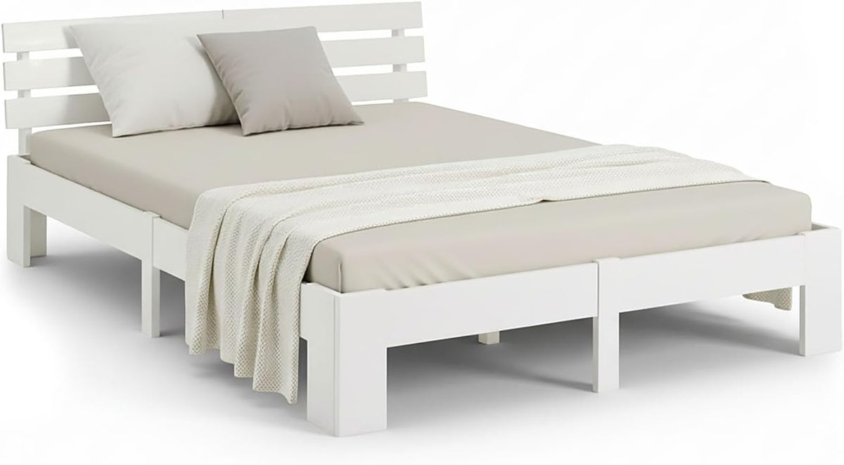 Letto Homestyle4u, matrimoniale, 90 × 75,5 × 30 cm, misura 160 × 200, legno, Bianco, con rete a doghe, per camera da letto