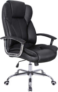 Sedia da ufficio SONGMICS OBG57B, similpelle, Nero, girevole a 360°, regolabile, con ruote, con braccioli, imbottita, per ufficio
