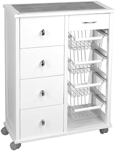 Carrello da cucina Liberoshopping, 4 cassetti, 59 × 39 × 84 cm, legno, acciaio, Bianco, per sala da pranzo e cucina