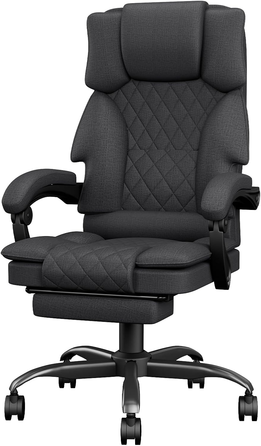 Sedia da ufficio Submi, tessuto, Grigio scuro, regolabile, con ruote, con poggiapiedi, imbottita, per ufficio