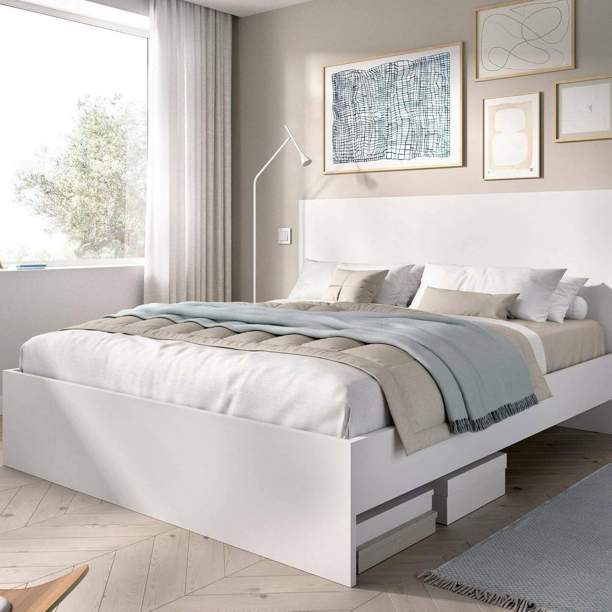 Letto Dmora, matrimoniale, misura 166 × 205, Bianco, per camera da letto, 166x205 h100 cm