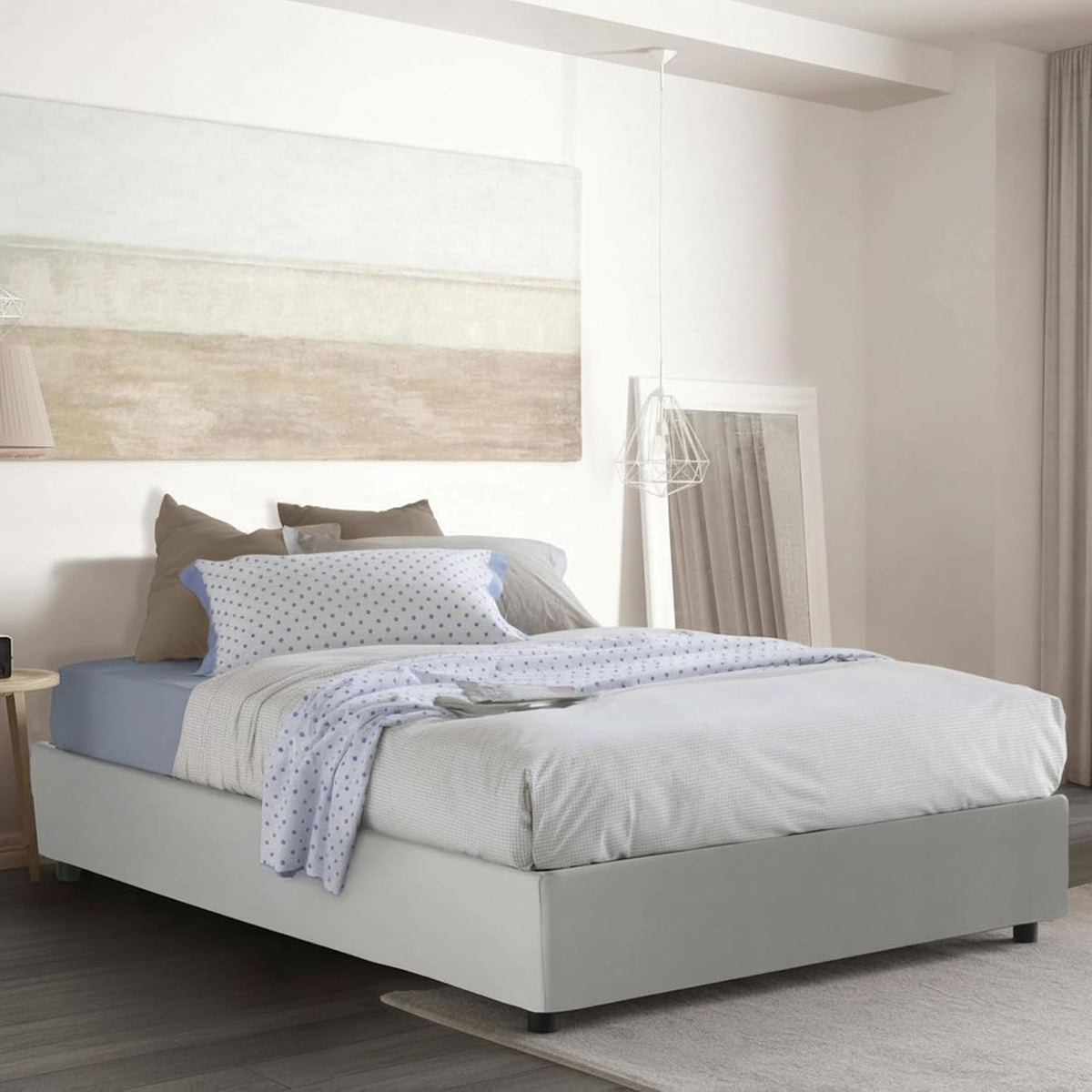 Letto contenitore Talamo Italia, matrimoniale, 160 × 190 cm, misura 160 × 190, similpelle, Bianco, con contenitore, con rete a doghe, imbottito