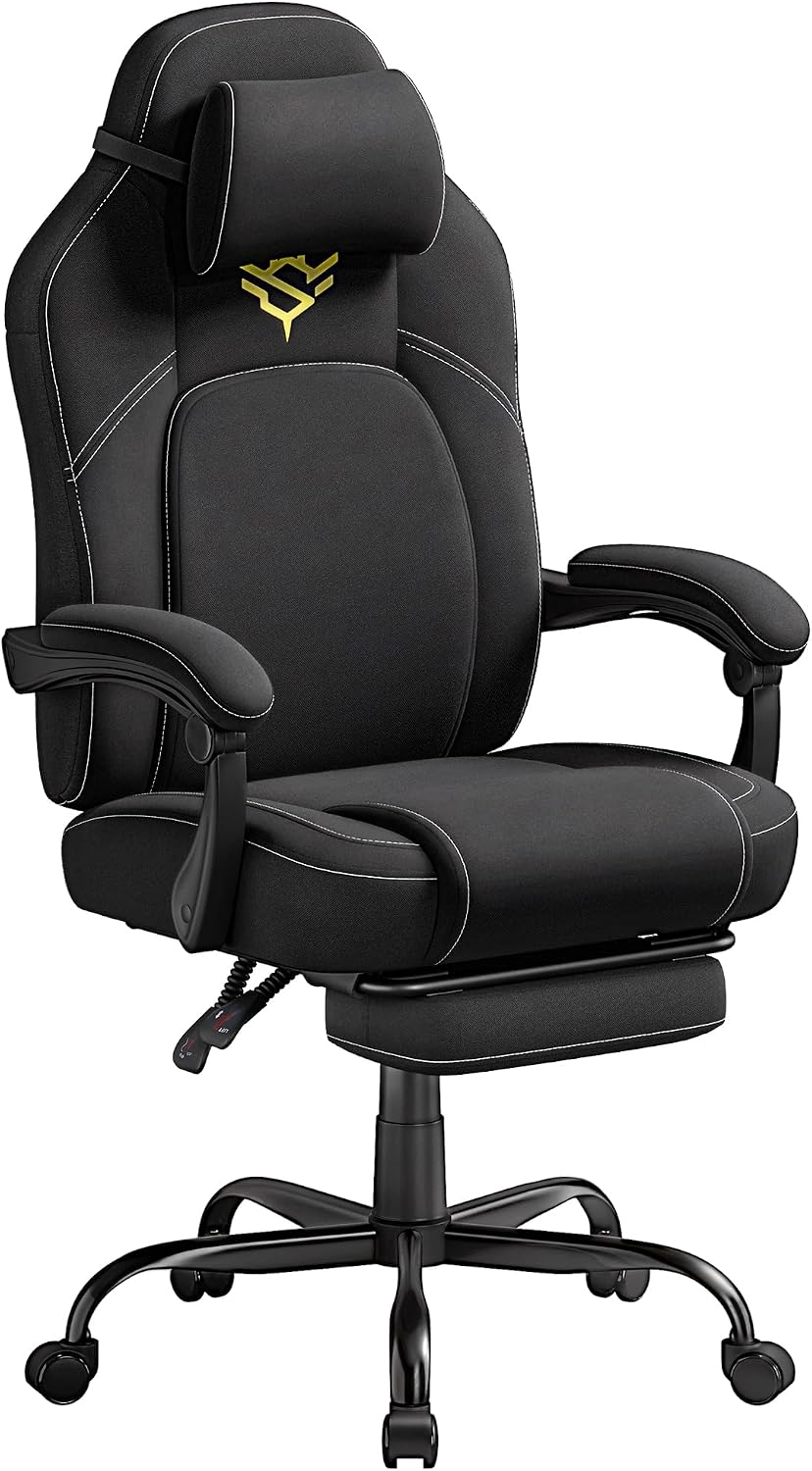 Sedia gaming SONGMICS HOME OBG072B01, similpelle, Nero, regolabile, con poggiapiedi, con poggiatesta, con braccioli, per ufficio
