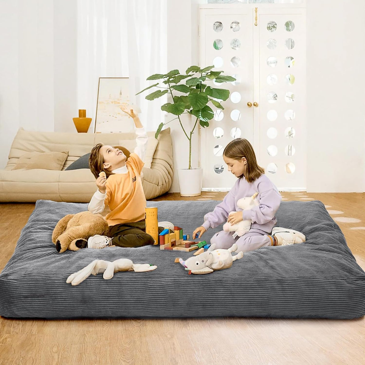 Poltrona letto GarveeHome, 2 in 1, 190 × 135 × 25cm, velluto, Grigio chiaro, trasformabile, con funzione letto, per soggiorno
