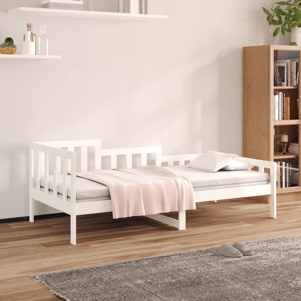 Divano letto Kaloriko, 80 × 200 cm, legno massello, Bianco, con rete a doghe, per soggiorno