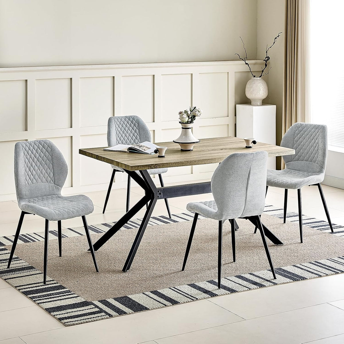 Set da pranzo JIJIAN, 4 sedie, 140 × 80 cm, legno, per sala da pranzo e cucina