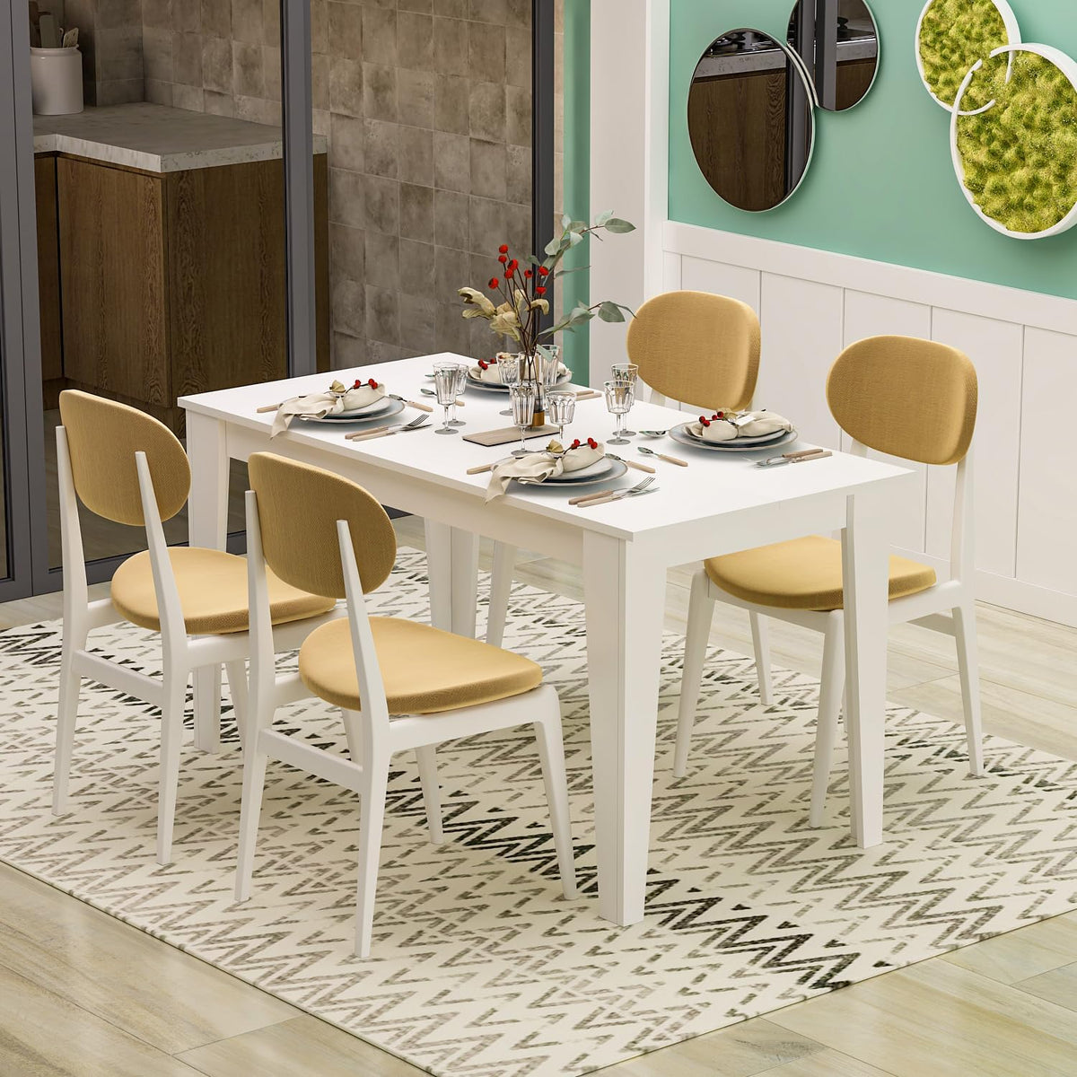 Tavolo da pranzo HOMIDEA, 120 × 72 × 73,8 cm, Bianco, per sala da pranzo e cucina, SHIMAL Tavolo da pranzo per 4 persone