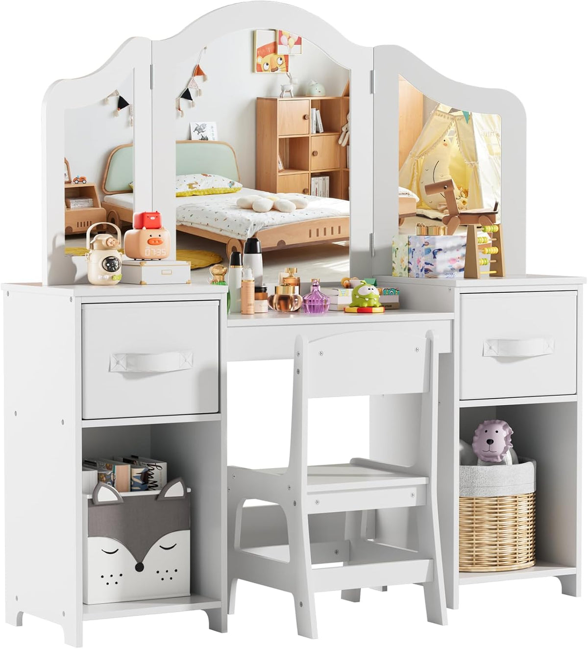 Toeletta MAMIZO, 2 in 1, 108 × 30 × 114 cm, Toeletta per Bambini con Specchio