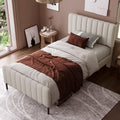 Letto KUAKE, singolo, 90 × 200 cm, legno, lino, Beige, regolabile, con rete a doghe, imbottito, per camera da letto