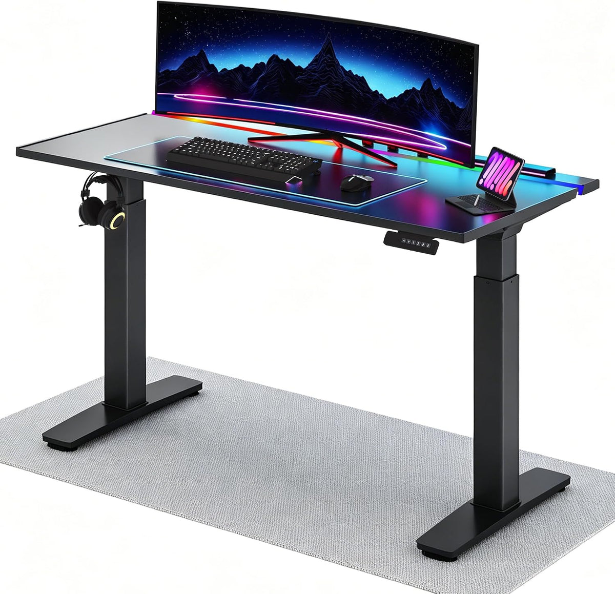 Scrivania FLEXISPOT, 120 × 70 cm, Nero, regolabile, con illuminazione LED, per ufficio