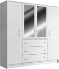 Armadio Vente-unique L196 LIZANDRO, 4 ante, 3 cassetti, 196 × 200 × 58 cm, legno, metallo, Bianco