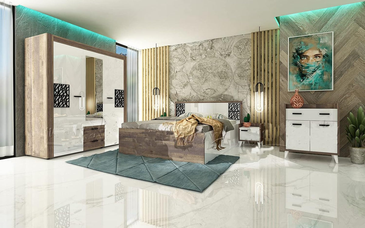 Letto ARREDO DA CASA CDLU32, 2 ante, matrimoniale, 160 × 52 × 89 cm, Bianco e rovere, con contenitore, per camera da letto