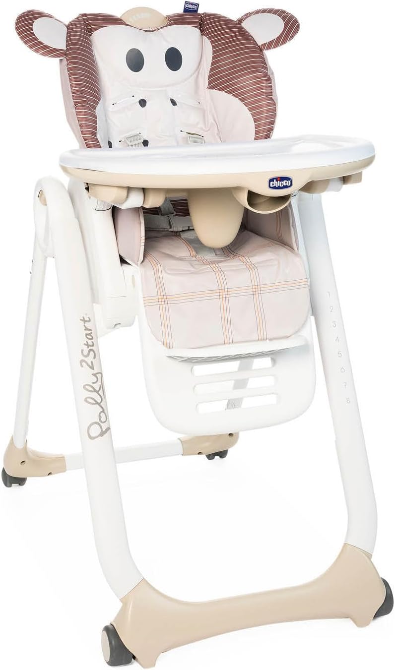 Seggiolone Chicco, Arancione, reclinabile, regolabile, con poggiapiedi, imbottito, Polly 2 Start, 4 Ruote