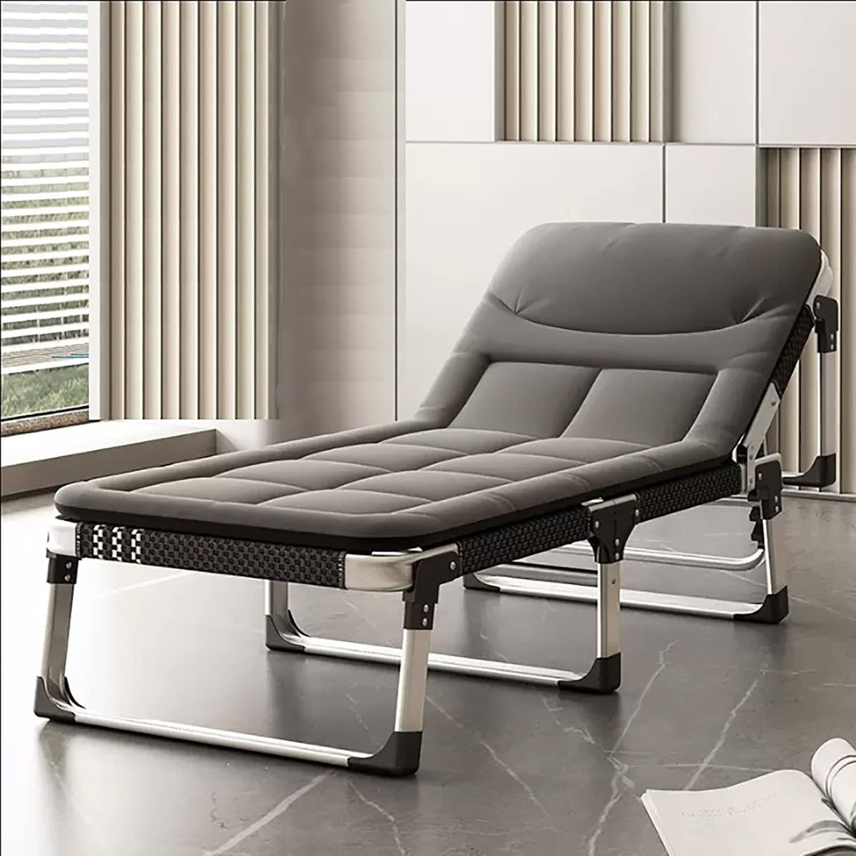 Letto ARHAMS, materasso incluso, alluminio, Grigio, regolabile, pieghevole, per giardino e terrazzo