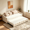 Divano letto HFASD, 180 × 200 cm, Crema, allungabile, con rete a doghe, per soggiorno