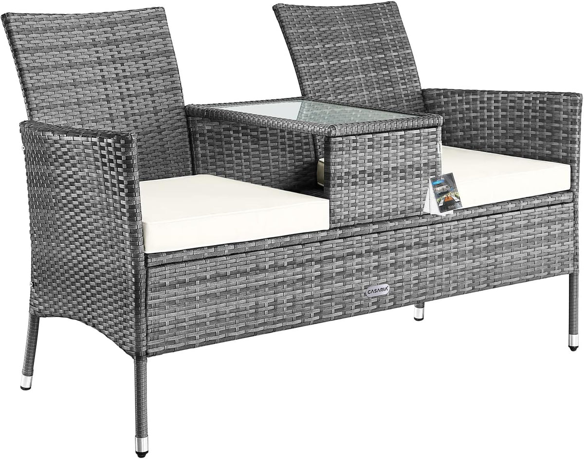 Panca CASARIA, 2 posti, 143 × 55 × 88cm, rattan, sfoderabile, per giardino e terrazzo